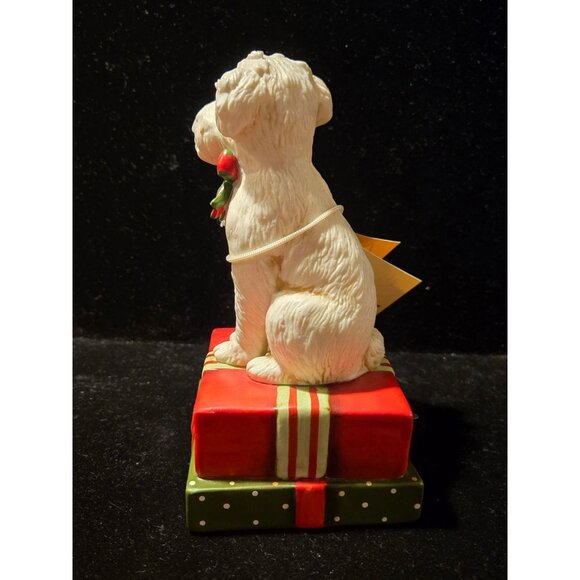 Schmid Vintage Music box Dog, labradoodle, white dog, Figurine On Gift Boxes - Picture 4 of 8